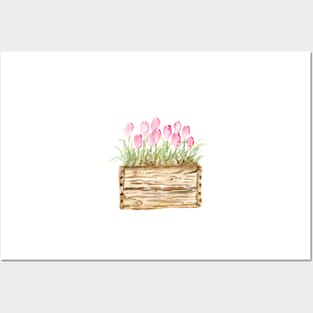 Wooden crate with tulips Posters and Art